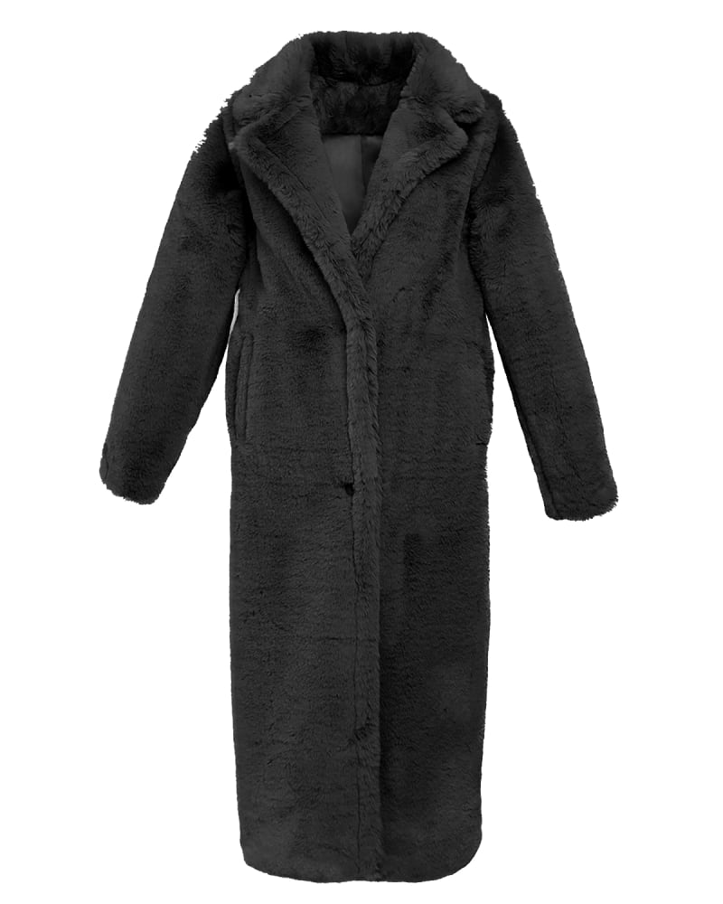 Black Long Faux Fur Teddy Coat Black